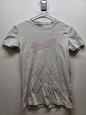 GAP 1969 Distressed Logo T-Shirt Heathered Gray Vintage Y2k